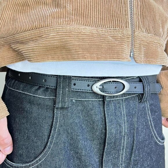 vintage black american western simple designer black oval belt - Picture 3 of 8